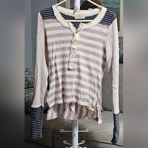 Free People Long Sleeve Contrasting Stripe Henley Shirt Size Small
